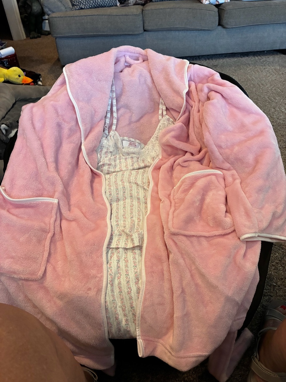 Sweet Dreams Floral Pink and White pajamas and robe set